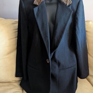 Sag Harbor Black Blazer with Leopard Print Collar